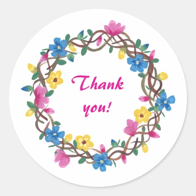 Adesivo Redondo Thank you Floral Wreathe Stickers (Frente)