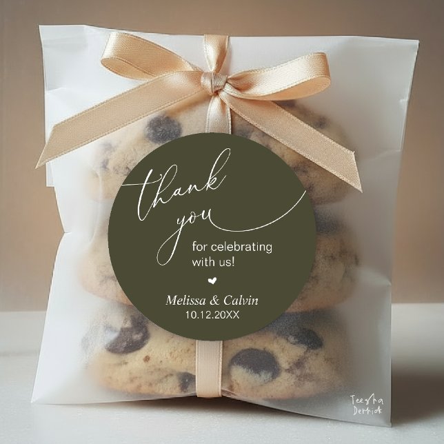 Adesivo Redondo Thank you for celebrating with us Gifts Sticker (Thank you for celebrating with us Wedding Sticker in Olive Green)