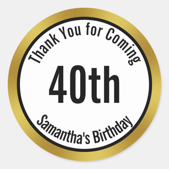 Adesivo Redondo Thank You for Coming Black White Gold Birthday (Frente)