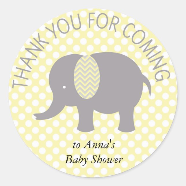 Adesivo Redondo Thank you for coming ELephant Baby Shower (Frente)