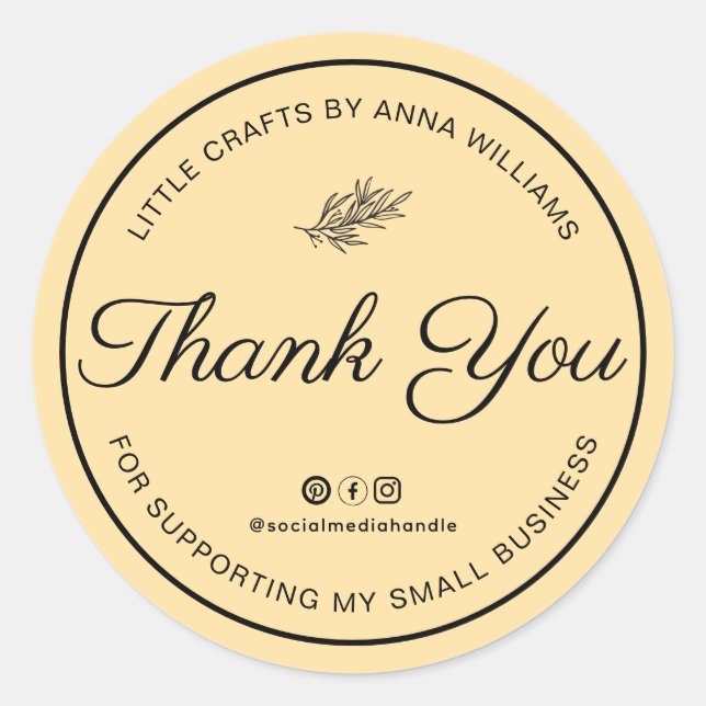 Adesivo Redondo Thank You For Supporting My Small Business (Frente)