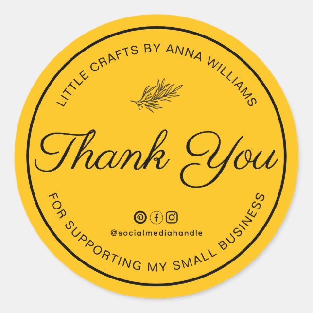 Adesivo Redondo Thank You For Supporting My Small Business (Frente)