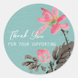 Adesivo Redondo Thank You For Supporting Watercolor Lotus Floral