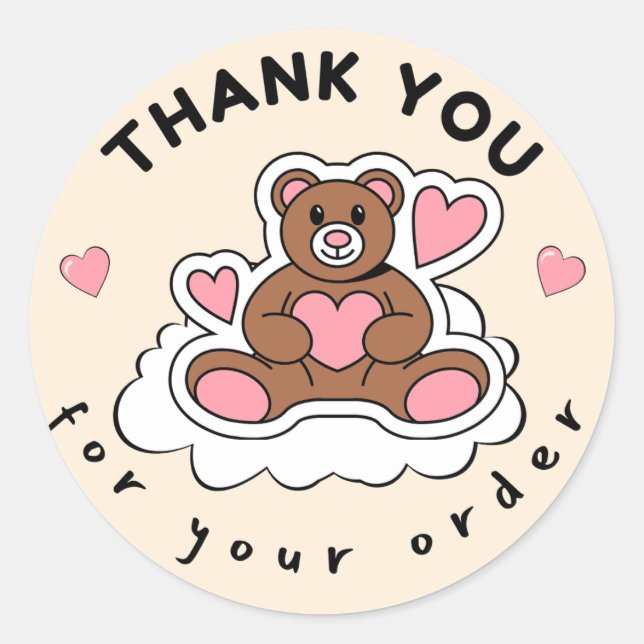 Adesivo Redondo Thank You For Your Order Cute Bear Packaging Stick (Frente)