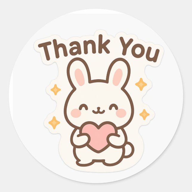 Adesivo Redondo Thank You Kawaii Bunny Sticker (Frente)