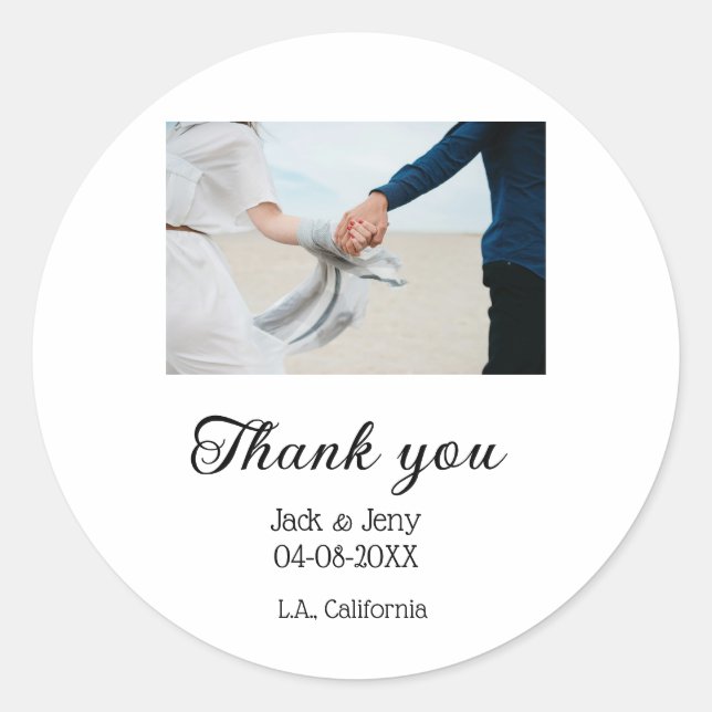 Adesivo Redondo Thank you modern simple wedding couple name messag (Frente)