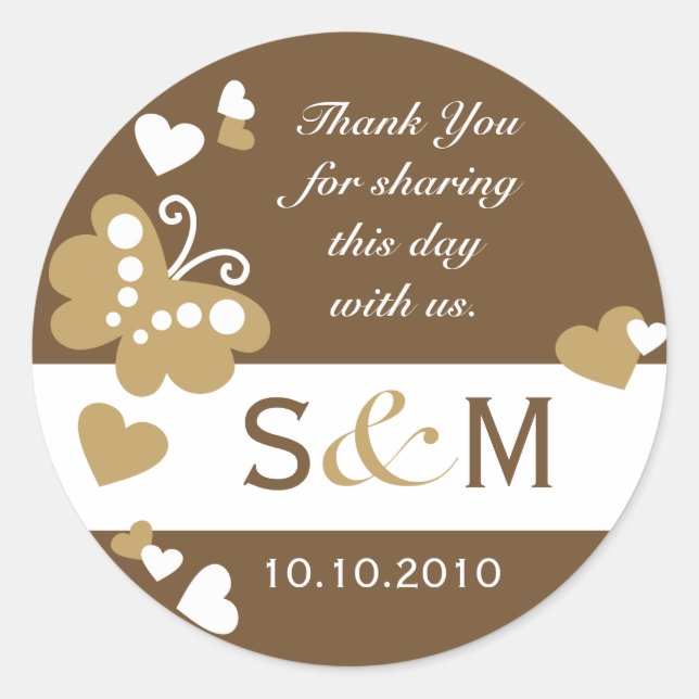 Adesivo Redondo Thank You Monogram Wedding Favor Labels (Frente)