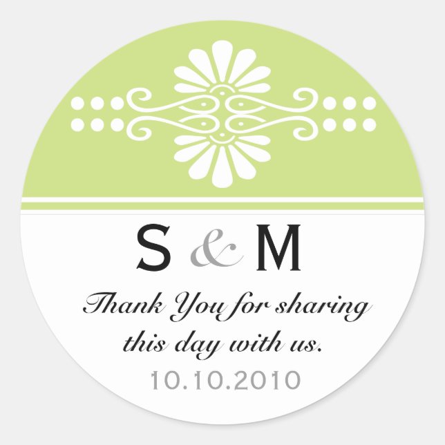Adesivo Redondo Thank You Monogram Wedding Favor Labels (Frente)