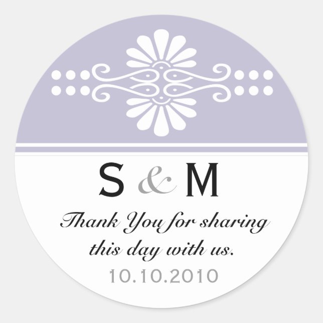 Adesivo Redondo Thank You Monogram Wedding Favor Labels (Frente)