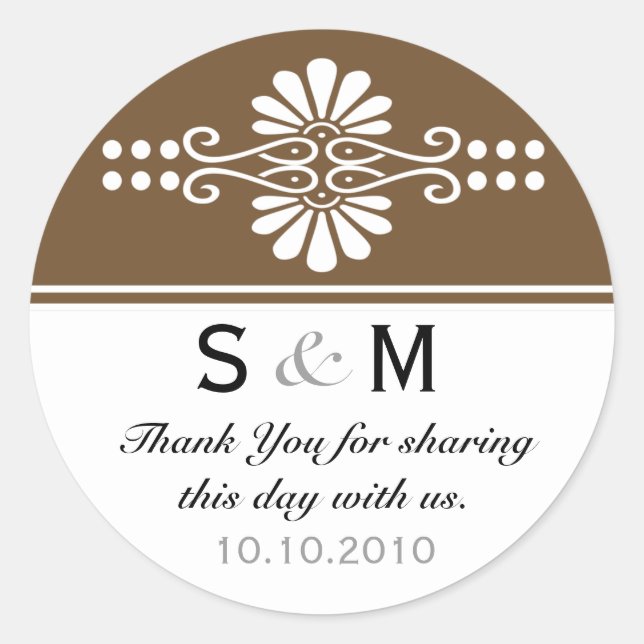 Adesivo Redondo Thank You Monogram Wedding Favor Labels (Frente)
