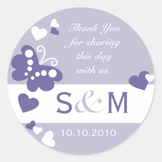 Adesivo Redondo Thank You Monogram Wedding Favor Labels (Frente)