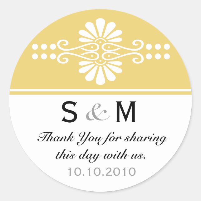 Adesivo Redondo Thank You Monogram Wedding Favor Labels (Frente)