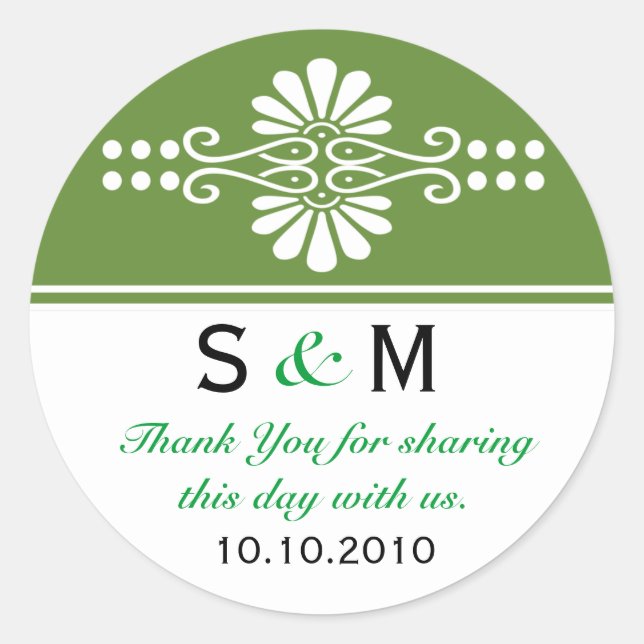 Adesivo Redondo Thank You Monogram Wedding Favor Labels (Frente)