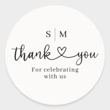 Thank You Script Heart Wedding Round Sticker
