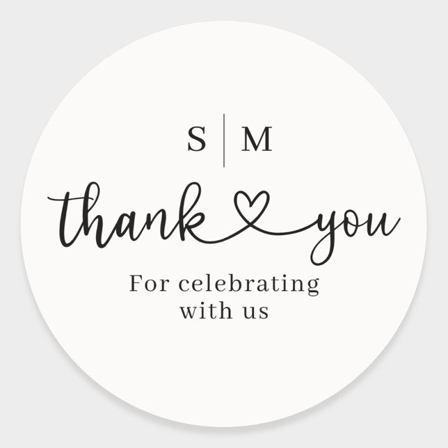Adesivo Redondo Thank You Script Heart Wedding Round Sticker (Criador carregado)