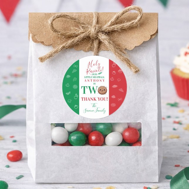 Adesivo Redondo Thank You Second Birthday Party Italian Meatball (Thank You Second Birthday Party Italian Meatball Classic Round Sticker)