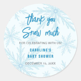 Adesivo Redondo Thank You Snow Much Snowflakes Boy Baby Shower