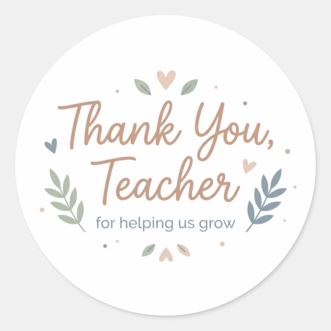 Adesivo Redondo Thank You Teacher for Helping Us Grow (Frente)