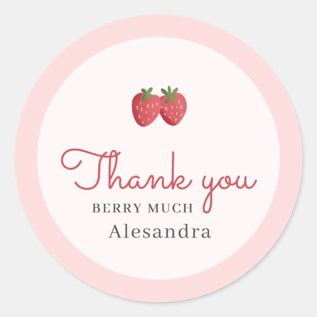 Adesivo Redondo Thank You Watercolor Strawberry Baby Shower (Frente)