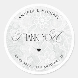 Adesivo Redondo Thank You White Lace Wedding Favor Label