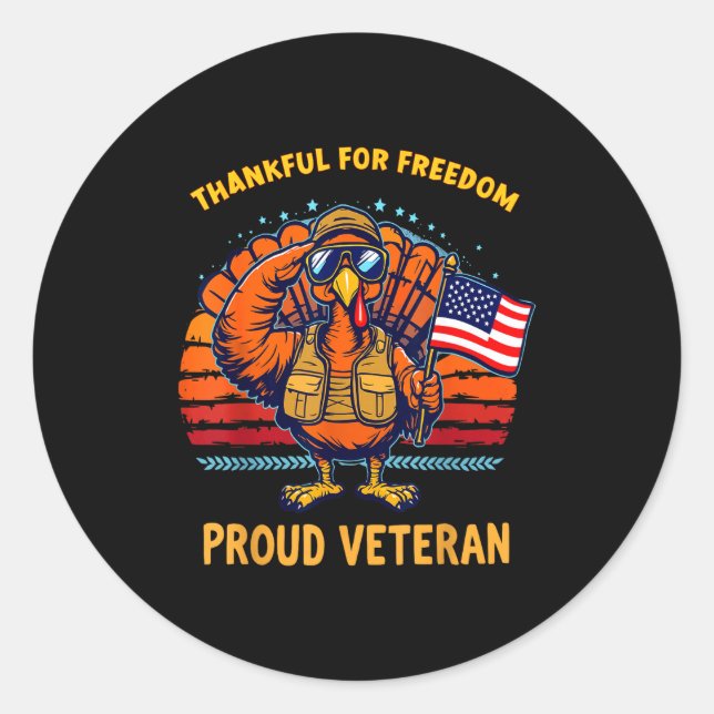 Adesivo Redondo Thankful For Dom Proud Veteran Patriotic Thanksgiv (Frente)