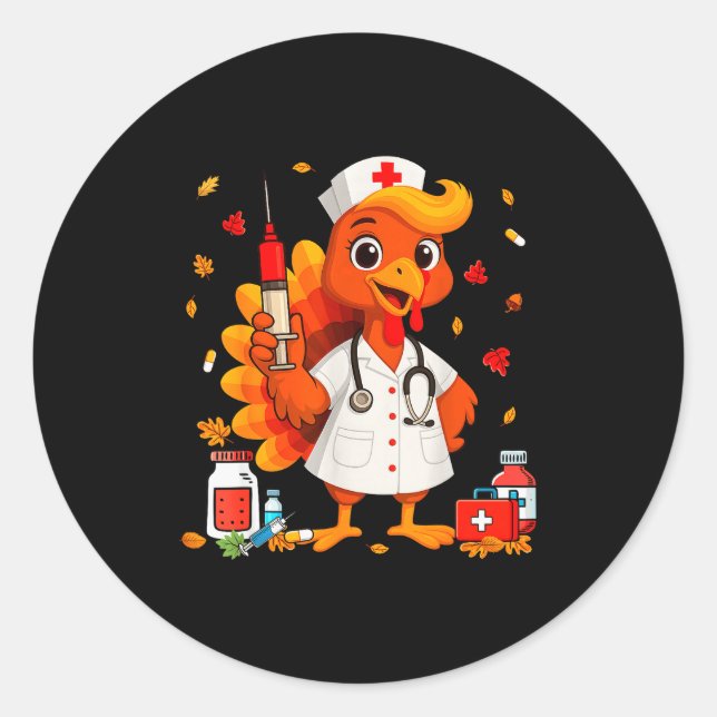 Adesivo Redondo Thankful Turkey Funny Scrub Nurse Fall Thanksgivin (Frente)