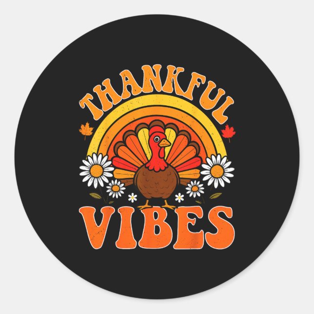 Adesivo Redondo Thankful Vibes Autumn Retro Turkey Thanksgiving Ra (Frente)