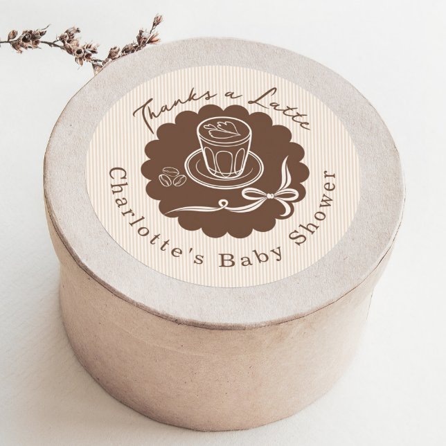 Adesivo Redondo Thanks A Latte Cafe Bebe Coffee Bow Baby Shower (Criador carregado)