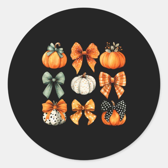 Adesivo Redondo Thanksgiving Autumn Fall Leaves Coquette Bow Pumpk (Frente)