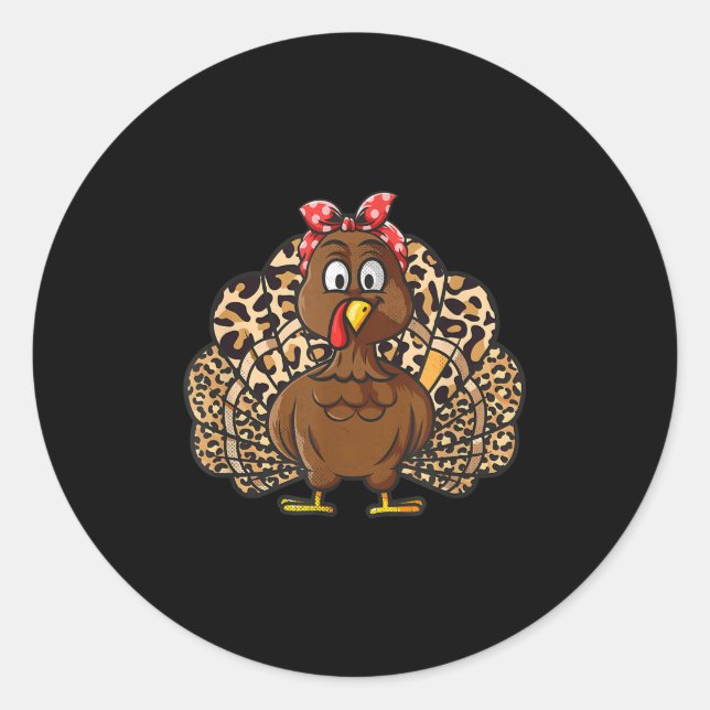 Adesivo Redondo Thanksgiving Leopard Turkey Women Girl Autumn Fall (Frente)