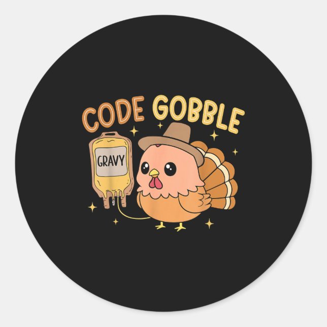Adesivo Redondo Thanksgiving Nurse Code Gobble Funny Turkey Rn Cna (Frente)