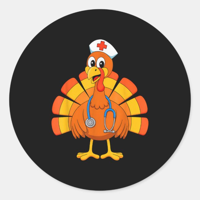 Adesivo Redondo Thanksgiving Nurse Turkey Nurses Scrub Top Nursing (Frente)