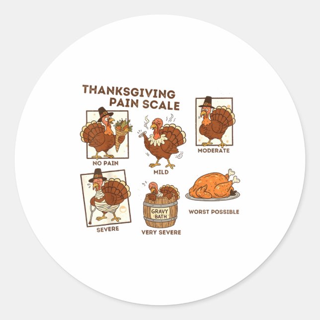 Adesivo Redondo Thanksgiving Pain Scale Turkey Funny Nurse Medical (Frente)
