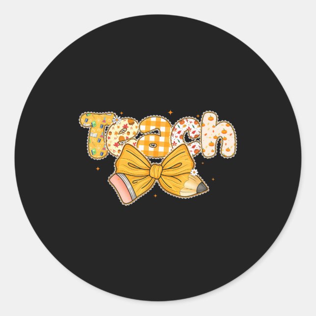 Adesivo Redondo Thanksgiving Teacher Pencil Bow Fall One Thankful  (Frente)