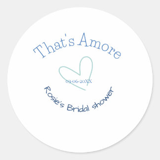 ADESIVO REDONDO THATS AMORE BRIDAL SHOWER BLUE HEART NAME DATE SIM