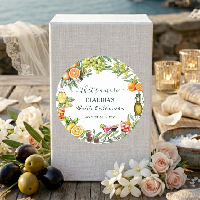 Adesivo Redondo That's Amore Italian Citrus Cocktail Bridal Shower (Criador carregado)