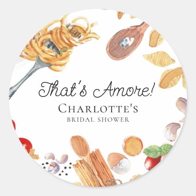 Adesivo Redondo That's Amore Italian Script Bridal Shower (Frente)