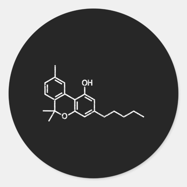 Adesivo Redondo Thc Molecule Tetrahidro-Chemical Structure (Frente)