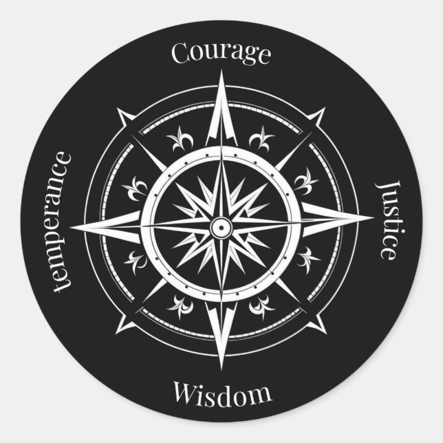 Adesivo Redondo The 4 Stoic Virtues Compass (Frente)