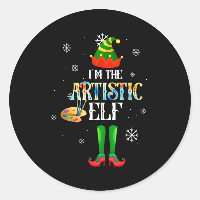 Adesivo Redondo The Artistic Elf Squad Elf Family Christmas Pajama (Frente)