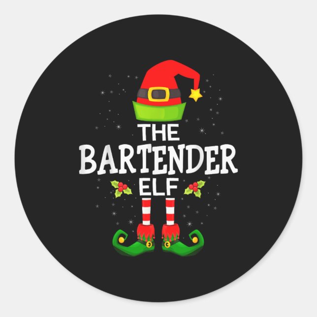 Adesivo Redondo The Bartender Elf Christmas Family Matching Pajama (Frente)