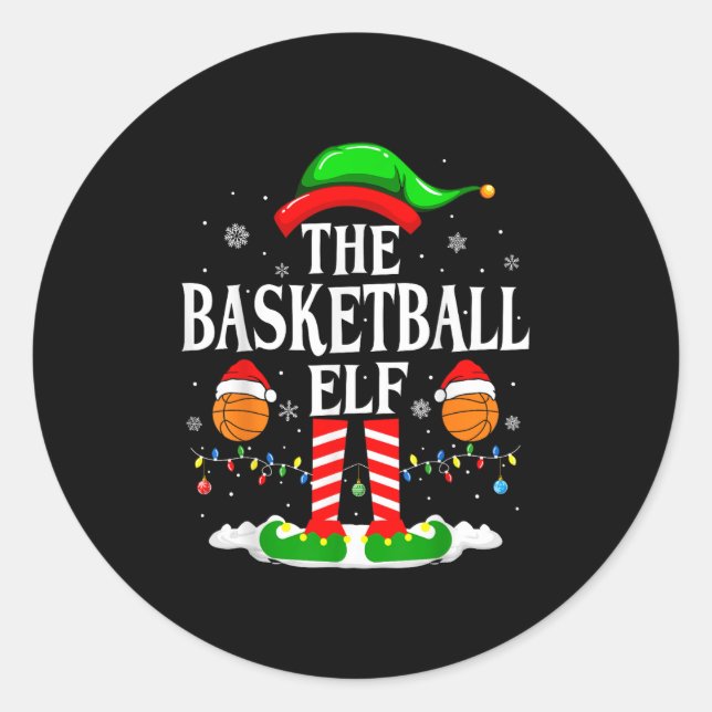 Adesivo Redondo The Basketball Elf Bball Xmas Basketball Christmas (Frente)