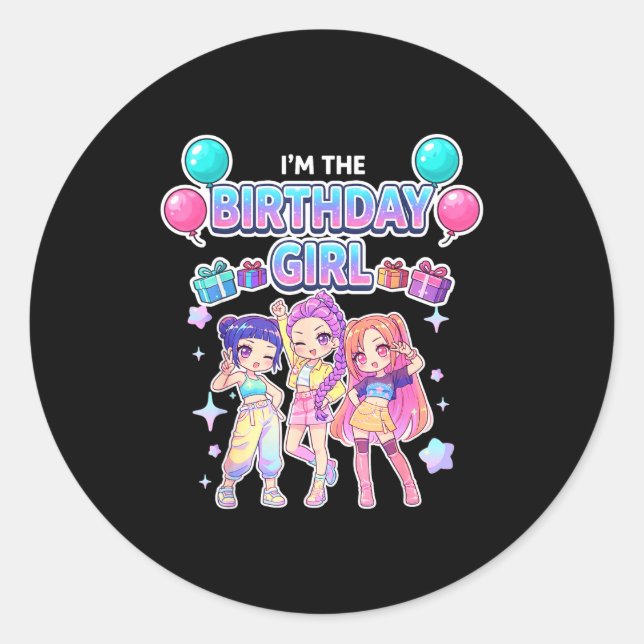 Adesivo Redondo The birthday girl cute chibi kpop funny kids (Frente)