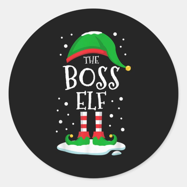 Adesivo Redondo The Boss Elf Christmas Family Matching Xmas Group  (Frente)