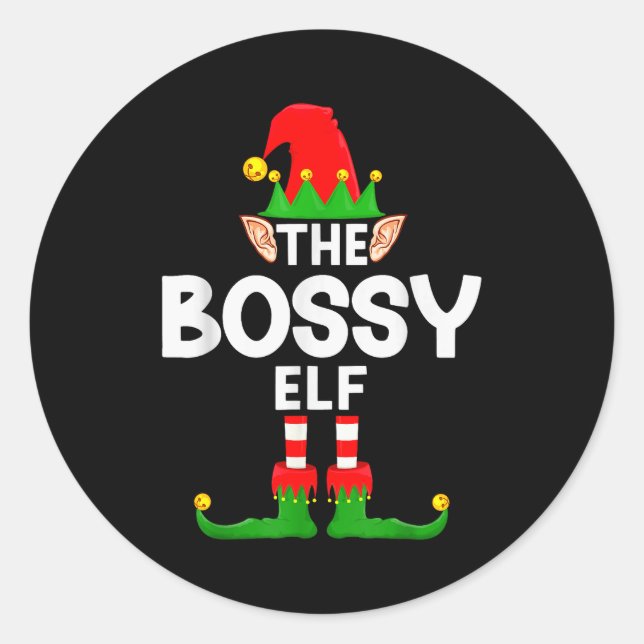 Adesivo Redondo The Bossy Elf Family Christmas Pajama Party  (Frente)