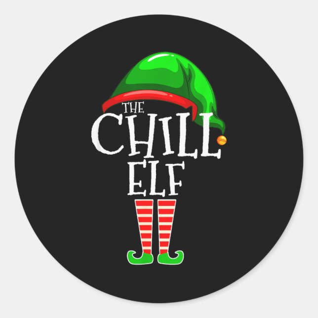 Adesivo Redondo The Chill Elf Family Matching Group Christmas Gift (Frente)
