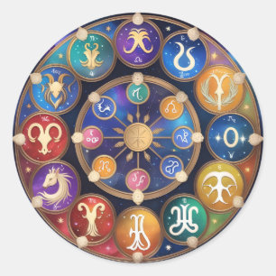 Adesivo Redondo the circle with the zodiac signs