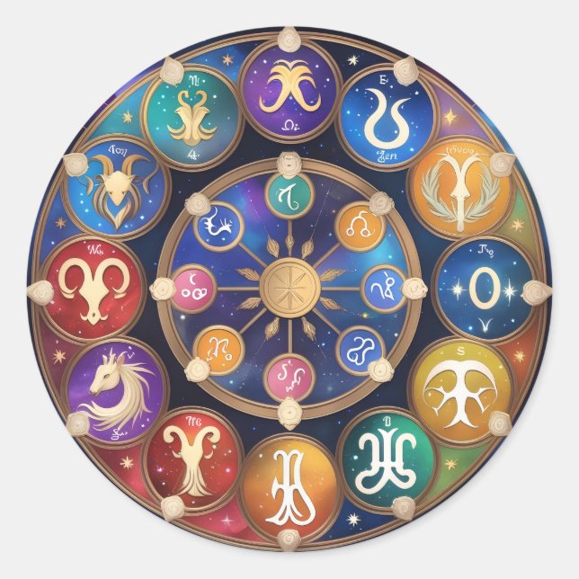 Adesivo Redondo  the circle with the zodiac signs (Frente)