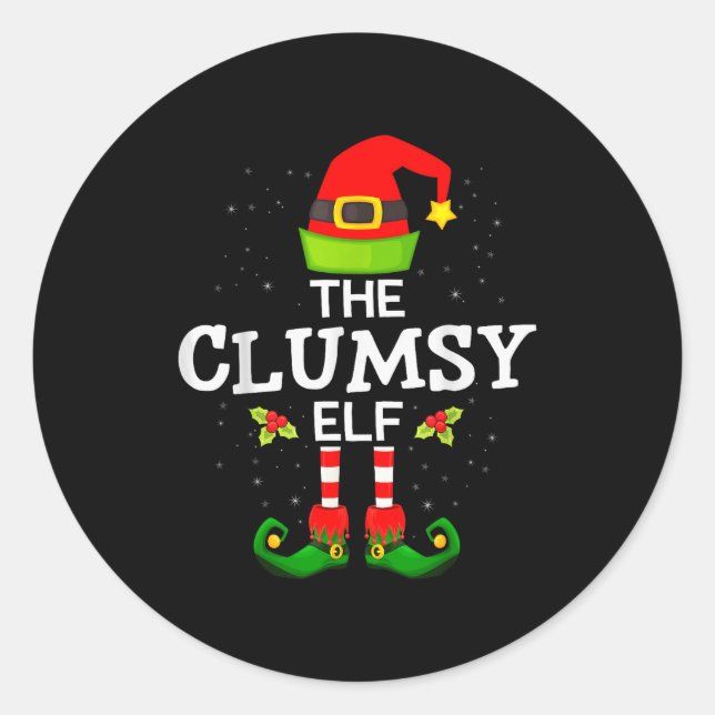 Adesivo Redondo The Clumsy Elf Christmas Family Matching Pajama  (Frente)