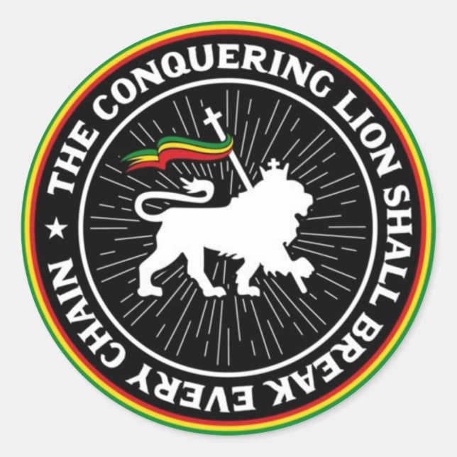 Adesivo Redondo The Conquering Lion Shall Break Every Chain Rasta (Frente)